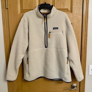 Patagonia Retro Pile Marsupial Cream and Navy Fleece Pullover Jacket